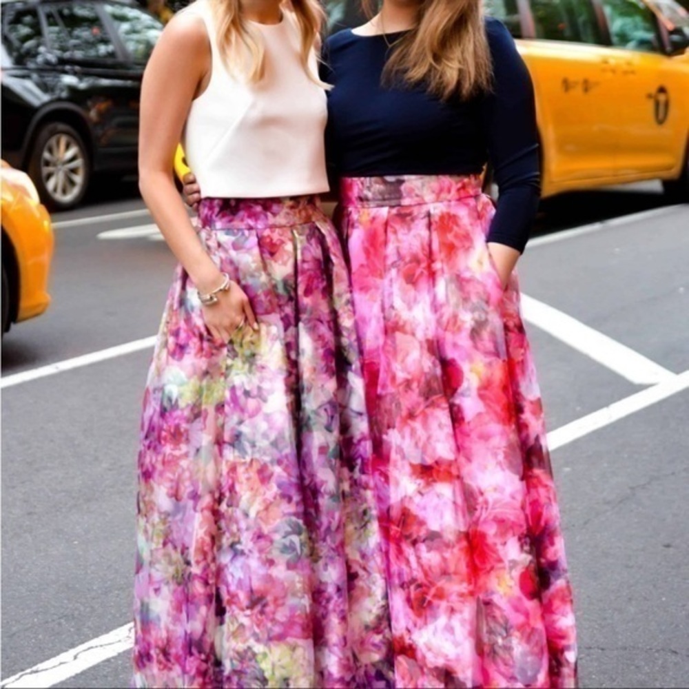 Eliza J Floral A-Line Maxi Skirt in Pink and Purple Watercolor Print